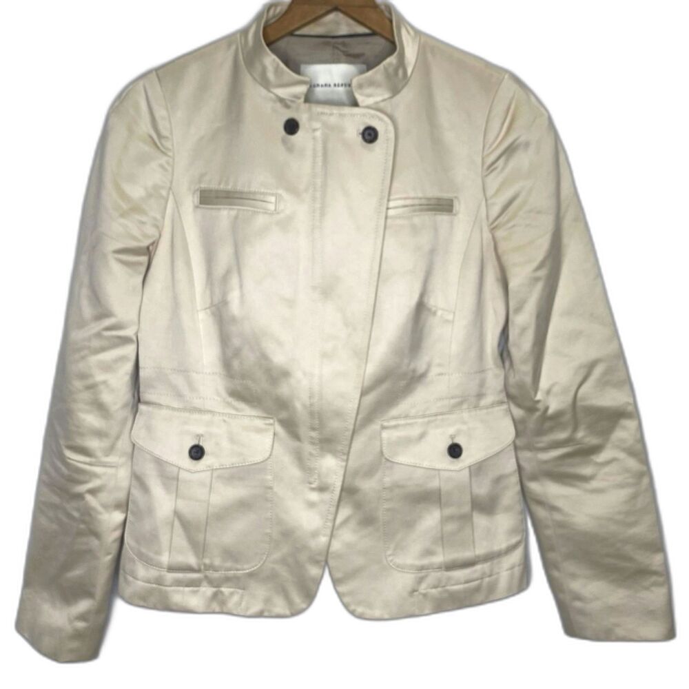 BANANA REPUBLIC Jacket Moto High Collar Asymmetrical Zip Cotton Womens 0 Beige